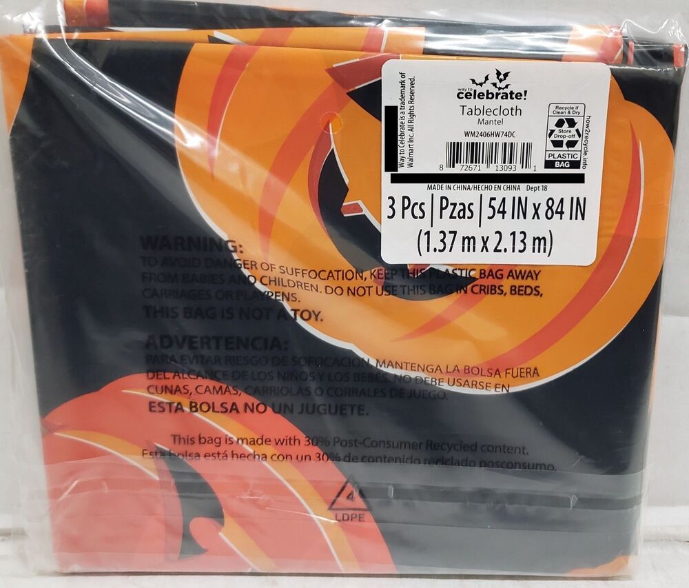3 Disposable Plastic Tablecloths, 54"x84", Halloween Jack O Lantern Pumpkins,WIC